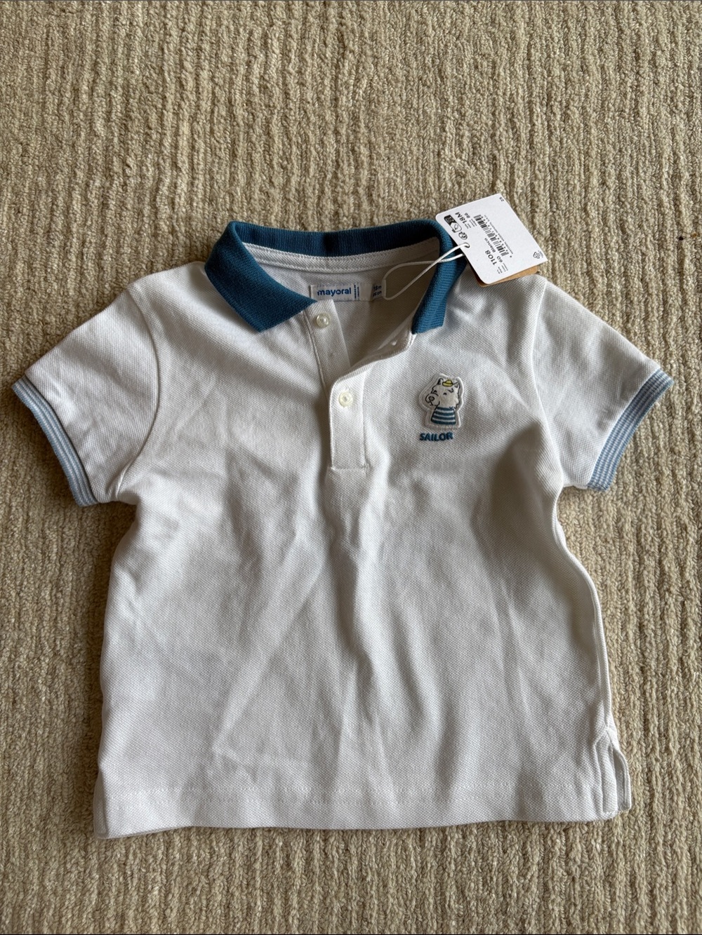 Mayoral White Polo with Navy Trim and Sailor Patch